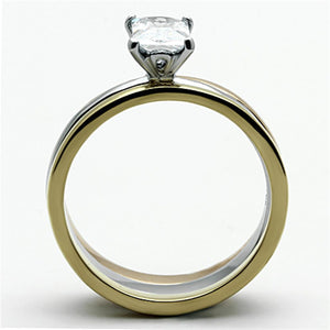 TK1279 - Three Tone IP(IP Gold & IP Rose Gold & High Polished) Stainless Steel Ring with AAA Grade CZ  in Clear
