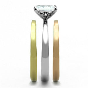 TK1279 - Three Tone IP(IP Gold & IP Rose Gold & High Polished) Stainless Steel Ring with AAA Grade CZ  in Clear