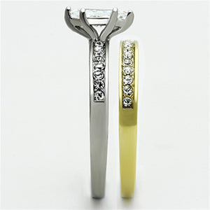 TK1282 Two-Tone IP Gold (Ion Plating) Stainless Steel Ring with AAA Grade CZ in Clear