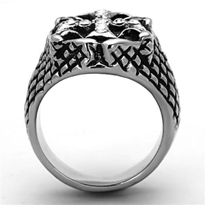 TK1351 High polished (no plating) Stainless Steel Ring with Top Grade Crystal in Clear