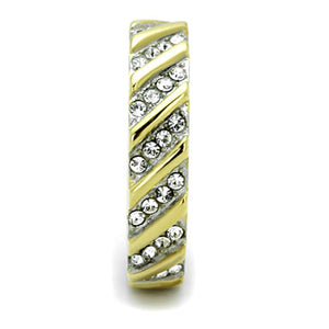 TK1557 - Two-Tone IP Gold (Ion Plating) Stainless Steel Ring with Top Grade Crystal  in Clear