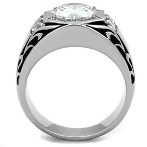 TK1606 High polished (no plating) Stainless Steel Ring with AAA Grade CZ in Clear