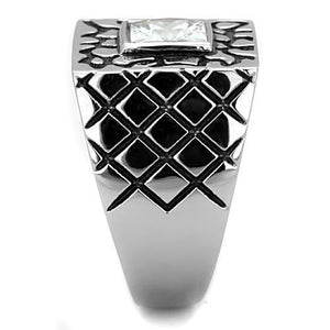TK1607 High polished (no plating) Stainless Steel Ring with AAA Grade CZ in Clear