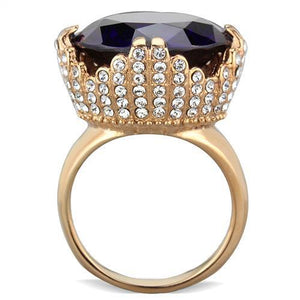 TK1786 - IP Rose Gold(Ion Plating) Stainless Steel Ring with AAA Grade CZ  in Amethyst