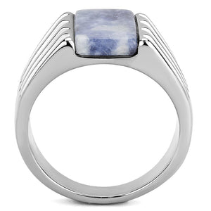 TK1799 High polished (no plating) Stainless Steel Ring with Semi-Precious in Capri Blue