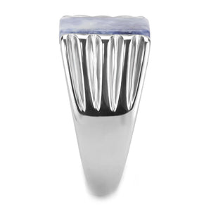 TK1799 High polished (no plating) Stainless Steel Ring with Semi-Precious in Capri Blue