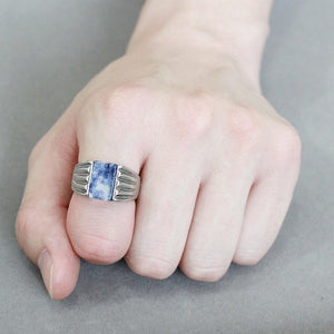 TK1799 High polished (no plating) Stainless Steel Ring with Semi-Precious in Capri Blue