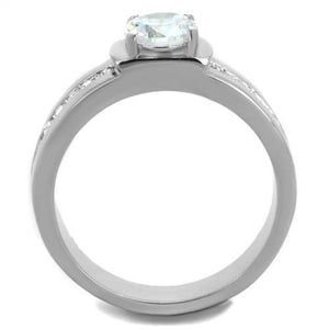 TK1816 High polished (no plating) Stainless Steel Ring with AAA Grade CZ in Clear