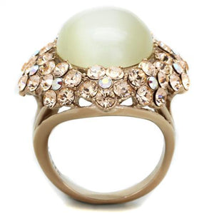 TK1846 IP Rose Gold(Ion Plating) Stainless Steel Ring with Synthetic in White