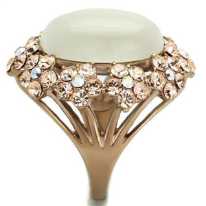 TK1846 IP Rose Gold(Ion Plating) Stainless Steel Ring with Synthetic in White
