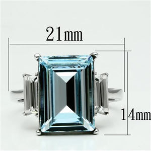 TK1862 High polished (no plating) Stainless Steel Ring with Top Grade Crystal in Sea Blue