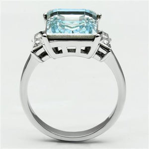 TK1862 High polished (no plating) Stainless Steel Ring with Top Grade Crystal in Sea Blue