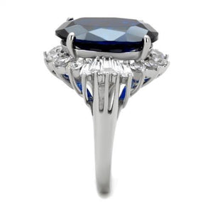 TK1872 High polished (no plating) Stainless Steel Ring with Synthetic in London Blue