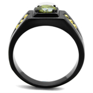 TK1928 IP Black(Ion Plating) Stainless Steel Ring with AAA Grade CZ in Olivine color