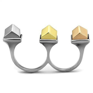 TK2109 - Three Tone IP(IP Gold & IP Rose Gold & High Polished) Stainless Steel Ring with No Stone