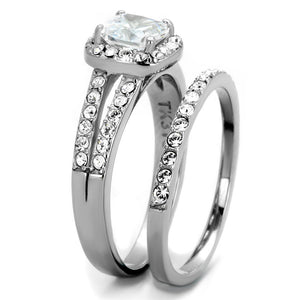 TK2180 - High polished (no plating) Stainless Steel Ring with AAA Grade CZ  in Clear
