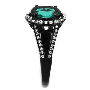 TK2202 - IP Black(Ion Plating) Stainless Steel Ring with Synthetic Synthetic Glass in Blue Zircon