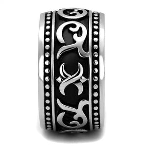 TK2233 High polished (no plating) Stainless Steel Ring with Epoxy in Jet