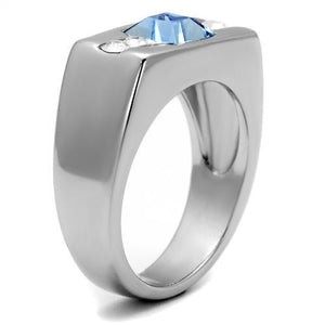 TK2307 High polished (no plating) Stainless Steel Ring with Top Grade Crystal in Aquamarine