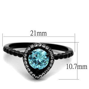TK2364 IP Black(Ion Plating) Stainless Steel Ring with AAA Grade CZ in Sea Blue