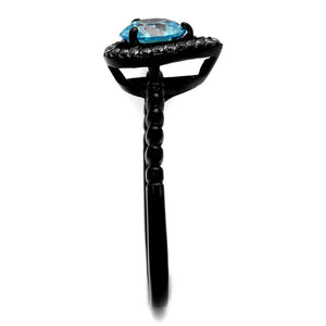 TK2364 IP Black(Ion Plating) Stainless Steel Ring with AAA Grade CZ in Sea Blue