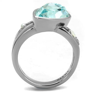 TK2502 High polished (no plating) Stainless Steel Ring with Top Grade Crystal in Sea Blue