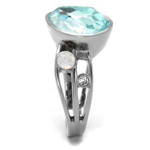 TK2502 High polished (no plating) Stainless Steel Ring with Top Grade Crystal in Sea Blue