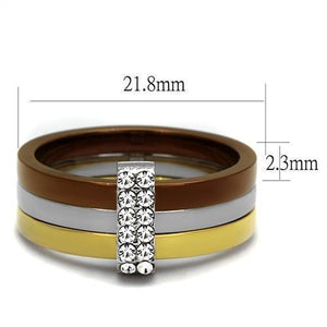 TK2600 - Three Tone IP(IP Gold & IP Light coffee & High Polished) Stainless Steel Ring with Top Grade Crystal  in Clear