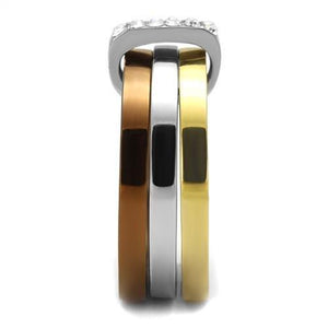 TK2600 - Three Tone IP(IP Gold & IP Light coffee & High Polished) Stainless Steel Ring with Top Grade Crystal  in Clear