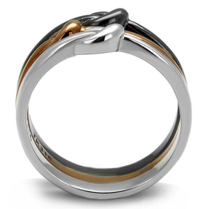 TK2648 - Three Tone IP(IP Light Coffee & IP Light Black & High Polished) Stainless Steel Ring with No Stone
