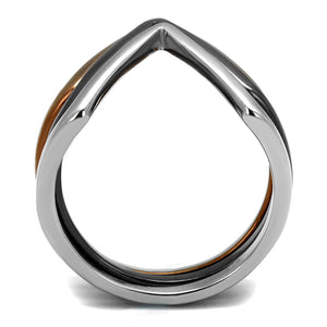 TK2649 - Three Tone IP(IP Light Coffee & IP Light Black & High Polished) Stainless Steel Ring with No Stone