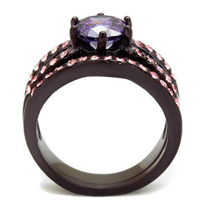 TK2652 IP Dark Brown (IP coffee) Stainless Steel Ring with AAA Grade CZ in Amethyst
