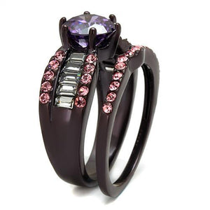 TK2652 IP Dark Brown (IP coffee) Stainless Steel Ring with AAA Grade CZ in Amethyst