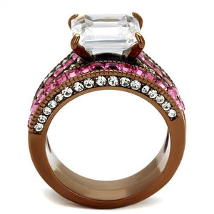 TK2782 IP Coffee light Stainless Steel Ring with AAA Grade CZ in Clear