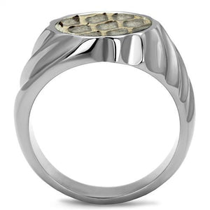 TK2859 High polished (no plating) Stainless Steel Ring with Leather in Animal pattern