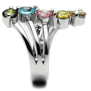 TK2876 - High polished (no plating) Stainless Steel Ring with AAA Grade CZ  in Multi Color