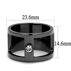TK2898 IP Light Black  (IP Gun) Stainless Steel Ring with Top Grade Crystal in Clear