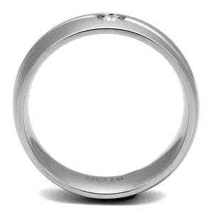TK2931 High polished (no plating) Stainless Steel Ring with AAA Grade CZ in Clear