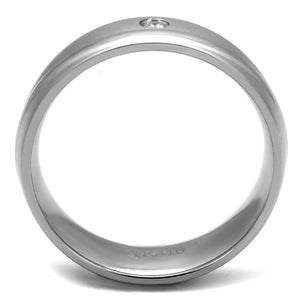 TK2932 High polished (no plating) Stainless Steel Ring with AAA Grade CZ in Clear