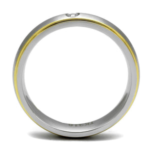 TK2938 Two-Tone IP Gold (Ion Plating) Stainless Steel Ring with AAA Grade CZ in Clear