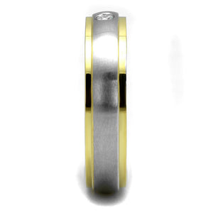 TK2938 Two-Tone IP Gold (Ion Plating) Stainless Steel Ring with AAA Grade CZ in Clear