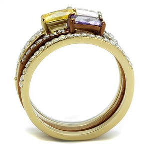 TK2960 - Three Tone IP(IP Gold & IP Light coffee & High Polished) Stainless Steel Ring with AAA Grade CZ  in Multi Color