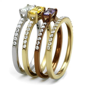 TK2960 - Three Tone IP(IP Gold & IP Light coffee & High Polished) Stainless Steel Ring with AAA Grade CZ  in Multi Color