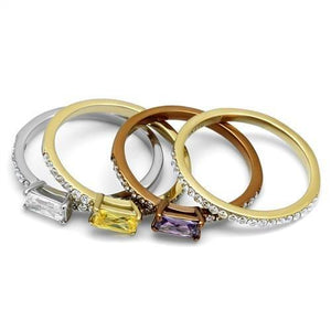 TK2960 - Three Tone IP(IP Gold & IP Light coffee & High Polished) Stainless Steel Ring with AAA Grade CZ  in Multi Color