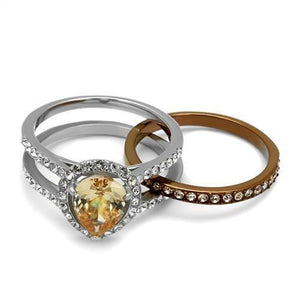 TK2961 Two Tone IP Light Brown (IP Light coffee) Stainless Steel Ring with AAA Grade CZ in Champagne