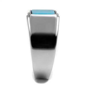 TK3000 High polished (no plating) Stainless Steel Ring with Synthetic in Sea Blue