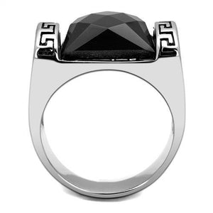 TK3016 High polished (no plating) Stainless Steel Ring with Synthetic in Jet