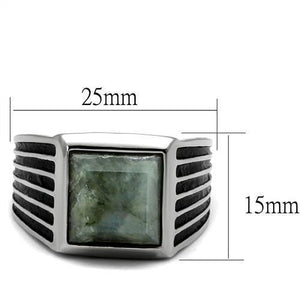 TK3113 High polished (no plating) Stainless Steel Ring with Synthetic in Gray
