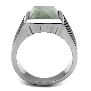 TK3113 High polished (no plating) Stainless Steel Ring with Synthetic in Gray