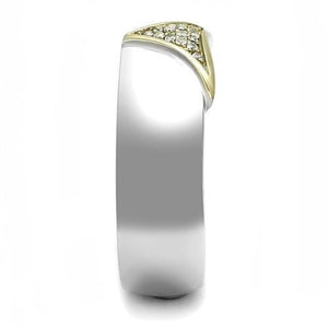 TK3187 Two-Tone IP Gold (Ion Plating) Stainless Steel Ring with AAA Grade CZ in Clear